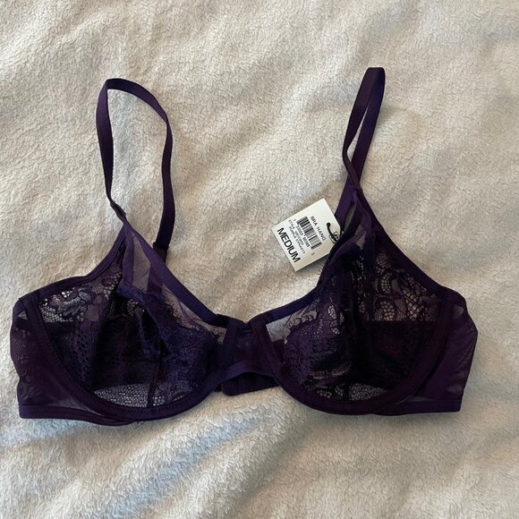 NWT INC Purple Bra Underwire Unpadded Size Medium 34B 34C 36B Minimalist $20 - Picture 3 of 7